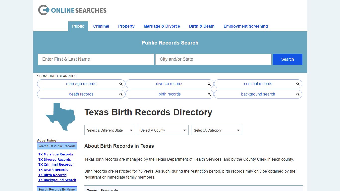 Texas Birth Records Search Directory - OnlineSearches.com