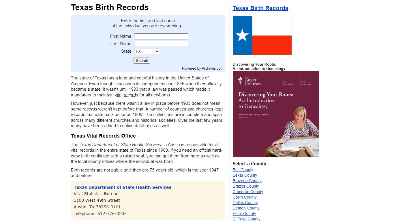 Texas Birth Records and Birth Certificates